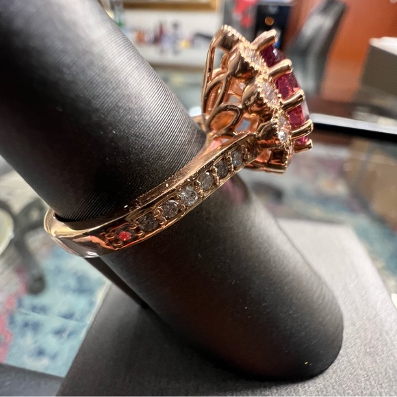 14k Rose Gold Diamond & Pink Turmaline Ring - Picture 2 of 9